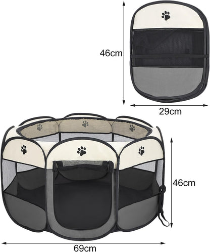 SKY-TOUCH Pet Playpen Portable Dog Pen Foldable Pop Up Cat Play Pen, Oxford Fabric Soft Dog Crate Cage Puppy Pen for Indoors Outdoor Travel,Folding Tent Whelping Box for Indoor, 82x82x59cm, Grey