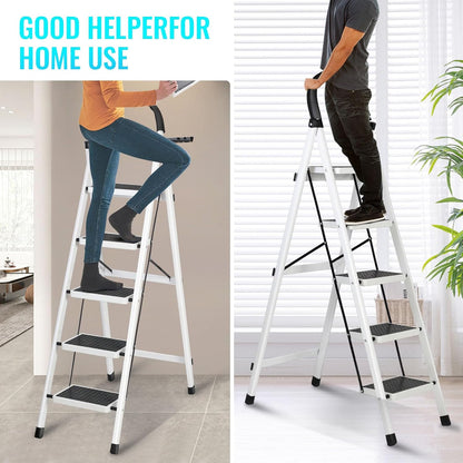 SKY-TOUCH Foldable Ladder 6 Steps, Home Ladder Folding Step Stool with Wide Anti-Slip Pedal, Adults Folding Sturdy Steel Ladder for Home,Kitchen, Garden, Office