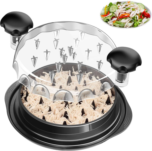 SKY-TOUCH Chicken Shredder Tool, Twister with Ergonomic Handle, Non-Slip, Effort Saving, with Transparent Lid Food Shredder, BPA Free, Dishwasher Safe, 25x25x5cm, Black