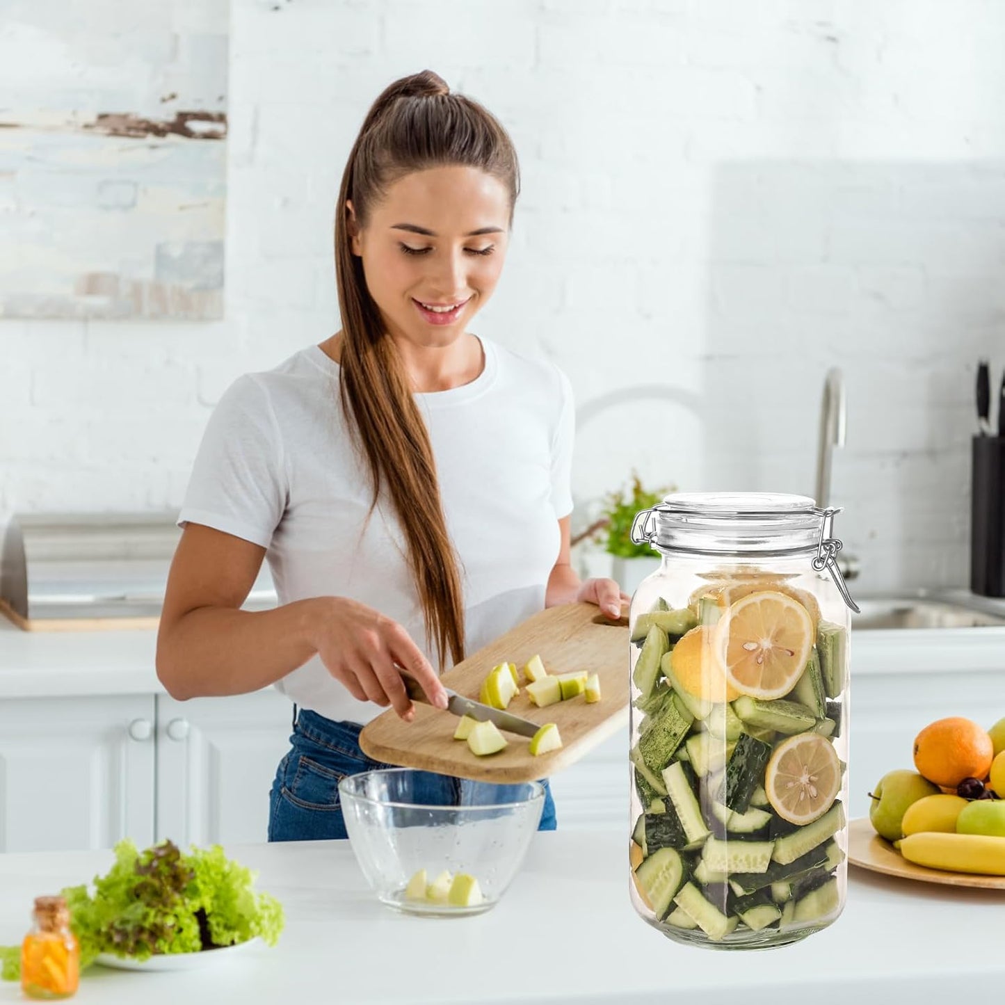 SKY-TOUCH Square Glass Jars with Airtight Lid, Wide Mouth Mason Jars with Clamp Lids,Glass Sealed Jars with Air Tight Lids, Best for for Flour, Cereal, Beans, Pasta and Canning
