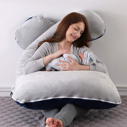 SKY-TOUCH Pregnancy pillow with Zipper&velvet cover, 130 * 70cm U-shaped full body pillow for pregnant women, suitable for pregnant women's head, back, shoulders, hips, legs, abdomen,Dark Gray