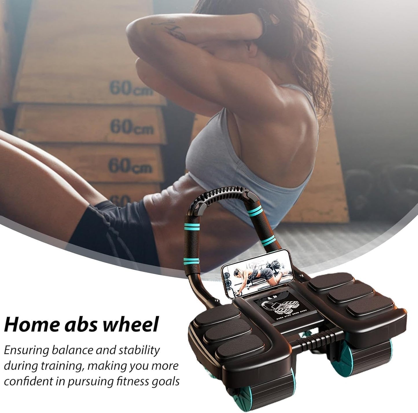 SKY-TOUCH 4-Wheel Automatic Rebound Ab Roller - Ultimate Core Strength Trainer with Elbow Supports, Knee Mat, and Timer for Effective Abs Workouts,36 * 23 * 25cm,Black