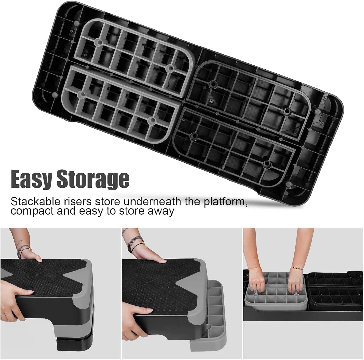 SKY-TOUCH Stepper Platform – 3 Layer Adjustable Home Exercise Stepper with Non-Slip Surface, Heavy-Duty Fitness Step for Cardio & Strength Training – Black/Gray (82.5×30×11 cm)