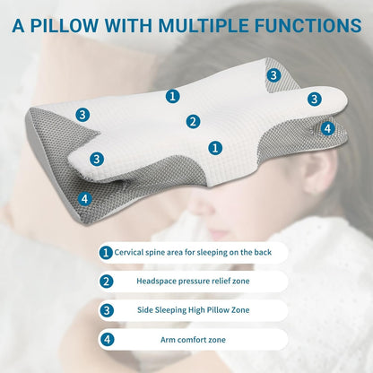 SKY-TOUCH Memory Foam Pillow, Cervical Pillow for Neck and Shoulder, Orthopedic Pillow, Ergonomic Neck Support Pillow for Side/Supine/Prone Sleepers - Removable Pillowcase and Zippered