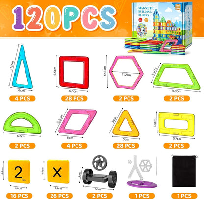 SKY-TOUCH 120 PCS Magnetic Building Blocks Set, Construction Magnetic Building Blocks Magnetic Toy Magnets Children Magnetic Game for Gift from 3+ Years Boys Girls, Educational Gift