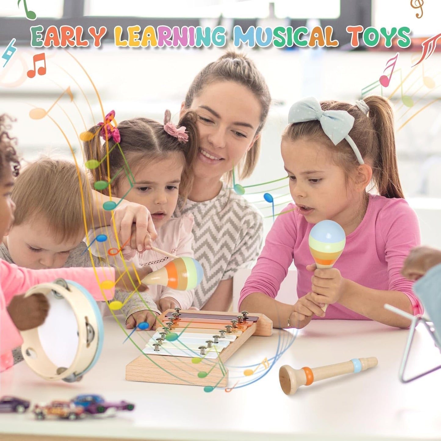SKY-TOUCH Montessori Wooden Musical Instrument Set, Percussion Baby Xylophone Toy, Children's Birthday Gift, Baby Music Educational Toy, with Storage Bag, Suitable for Children Over 3 Years Old