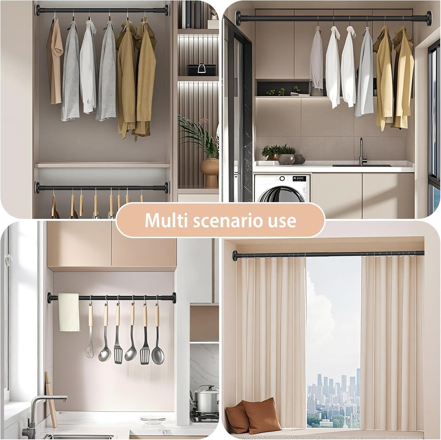 SKY- TOUCH Shower Curtain Rod, Extendable Bar Telescopic Stainless Steel Rod with Non-Slip & Detachable Base, Holds 84kg Expansion range 110-190cm for Bathroom Window Closet Wardrobe - No Drill
