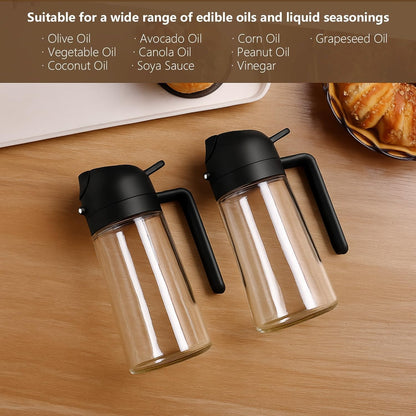 SKY-TOUCH 470ml 2 in 1 Glass Oil Sprayer & Dispenser Bottle, Olive Oil Spray Bottle for Cooking, Air Fryer, Salad, BBQ, Frying, Baking, Grilling, Food Grade, Leak-Proof, Refillable (Black)