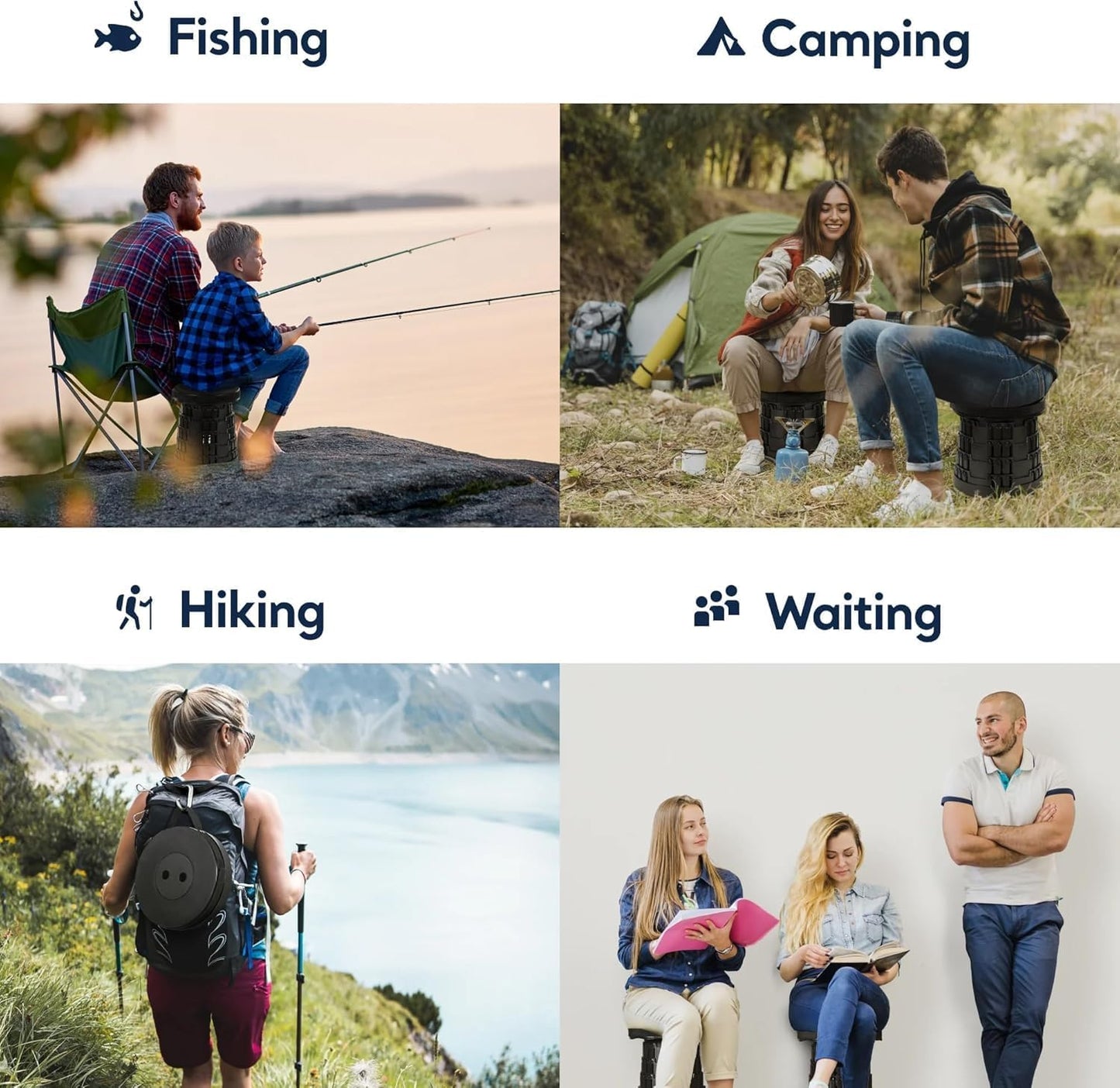 SKY-TOUCH Portable Telescopic folding Camping Stool,Load 400lbs, Retractable Adjustable Height Collapsible Stool, Lightweight Plastic Stool Indoor Outdoors Camping Hiking Travel BBQ Fishing (Black)