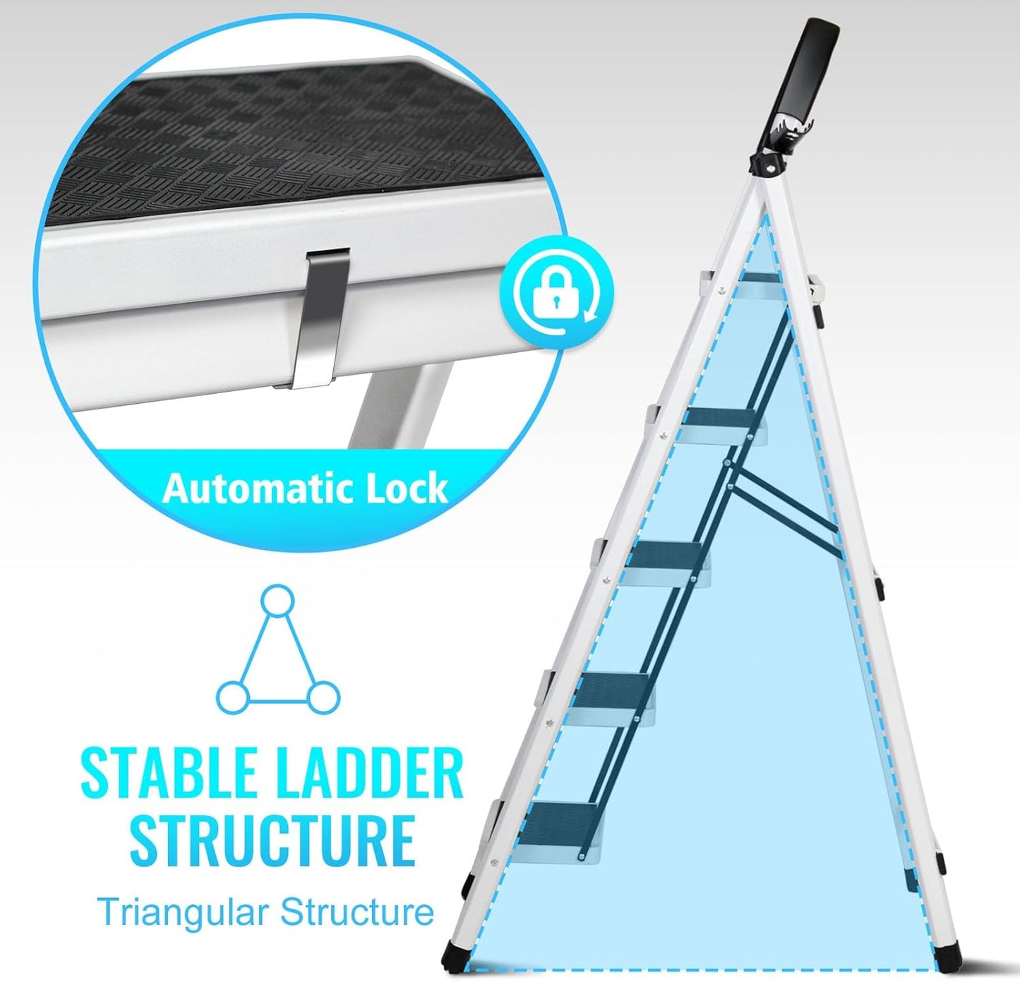 SKY-TOUCH Foldable Ladder 6 Steps, Home Ladder Folding Step Stool with Wide Anti-Slip Pedal, Adults Folding Sturdy Steel Ladder for Home,Kitchen, Garden, Office