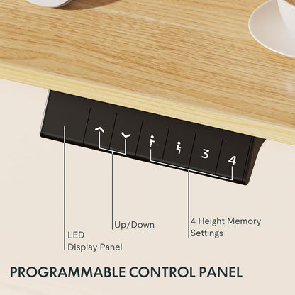 SKY-TOUCH Electric Adjustable Height Standing Desk,Elevating Desk, 120x60cm, Height Memory, Storage Hook, 28.9"-46.5" Elevating range,for Office Stand Up Computer Desk, Beige(top consists of 2 parts)