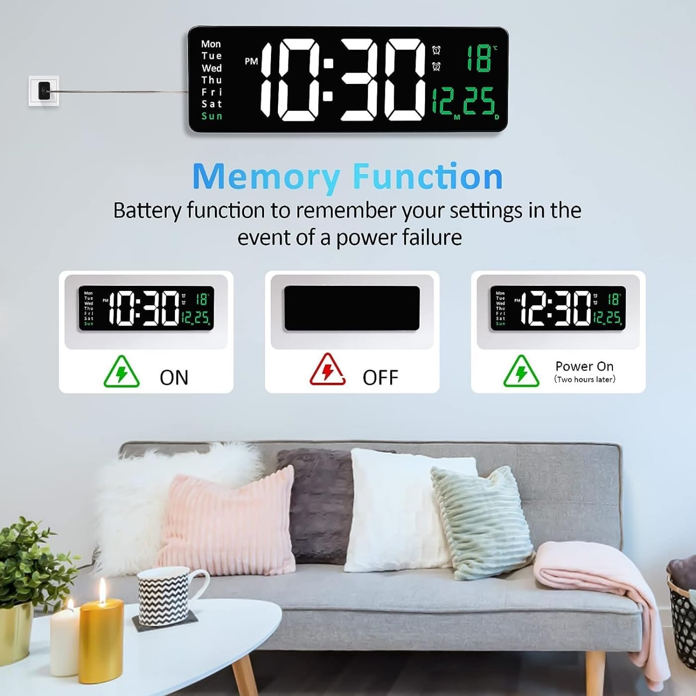 100pcs Digital Wall Clock, 16" Large Display Digital Alarm Clock with Remote Control
