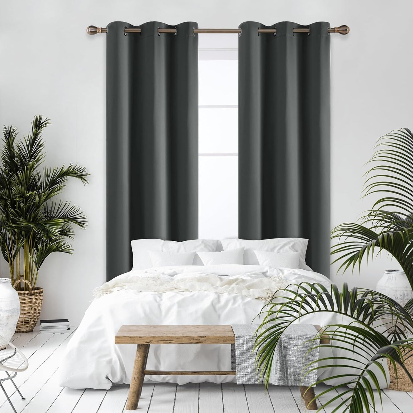 SKY-TOUCH 1 pair Thermal Insulated Blackout Curtain,Blackout Curtain with Eyelet Top,Heat Retention Energy Saving, Fashion Decoration, Blocks UV Rays Cloth for Living Room,Bedroom,130*213cm,Dark Gray