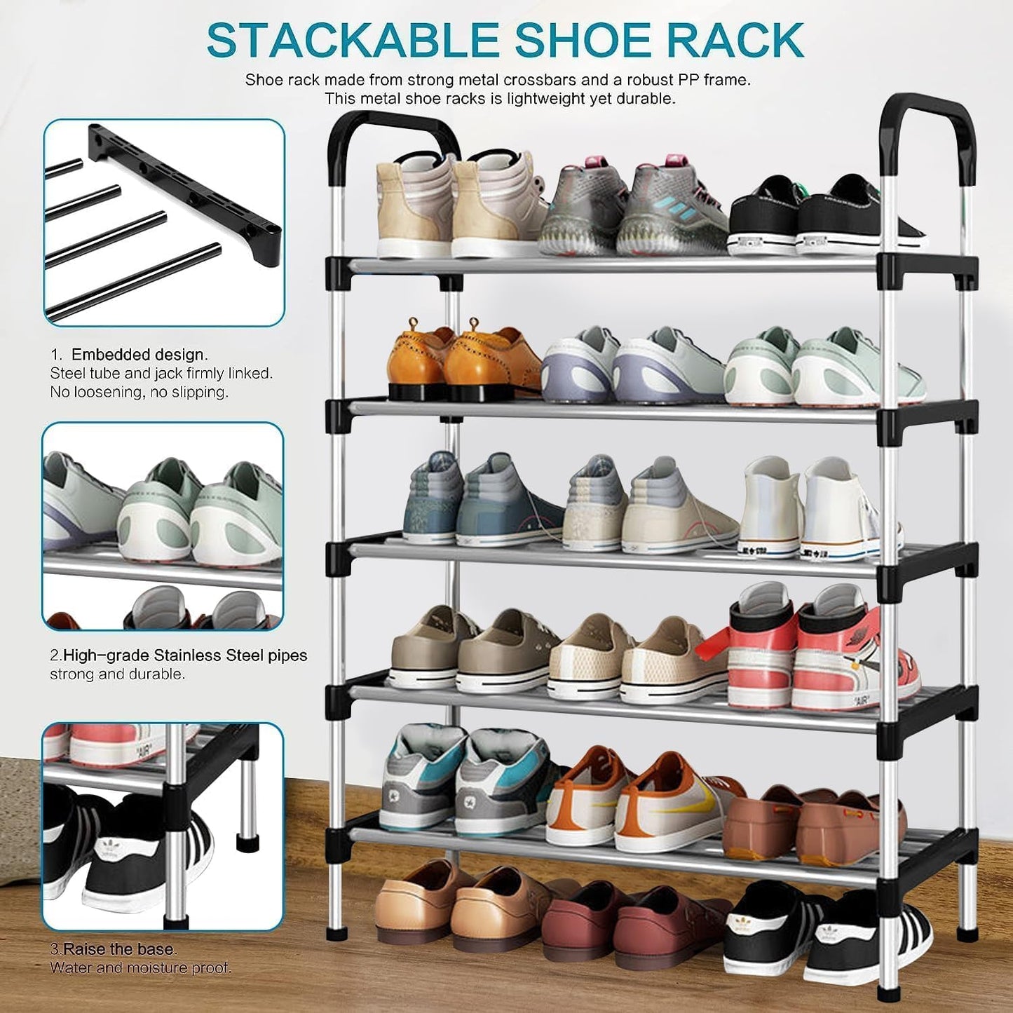 SKY-TOUCH Shoe Rack,Shoes Cabinet Organizer, 5-Tier Shoe Storage with 5 Mesh Shelves,Freestanding Shoe Shelves,for Entryway and Closet,Black,58 * 26 * 95cm