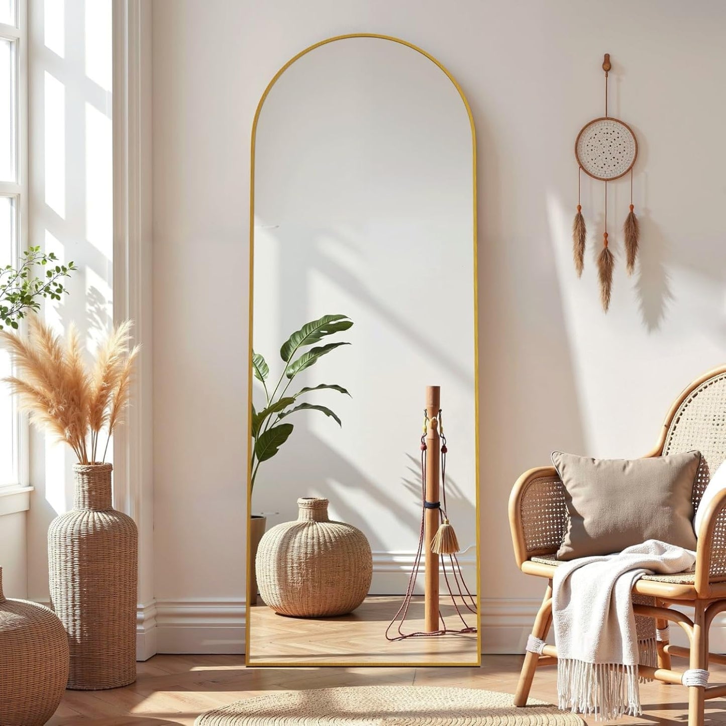SKY-TOUCH Arched Full Length Mirror 160x40cm, Floor Mirrors Free-Standing Leaning Large Bedroom Dressing Mirror, Wall-Mounted Mirror for Living Room,Bedroom, Gold