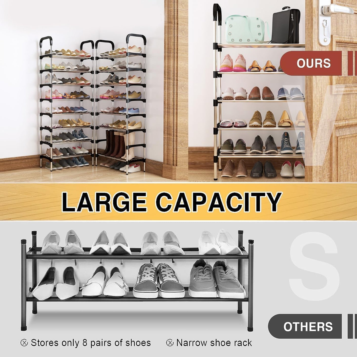 SKY-TOUCH Shoe Rack,Shoes Cabinet Organizer, 5-Tier Shoe Storage with 5 Mesh Shelves,Freestanding Shoe Shelves,for Entryway and Closet,Black,58 * 26 * 95cm