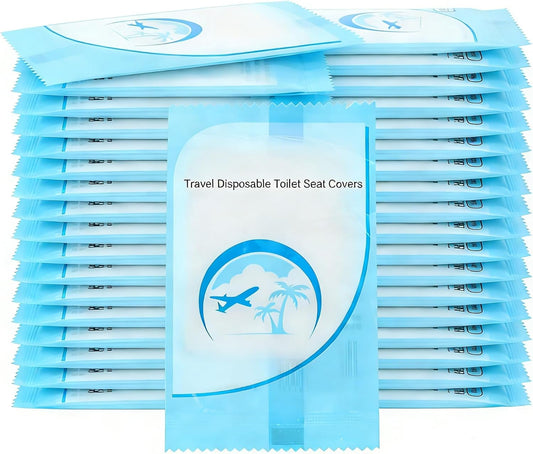 SKY-TOUCH 50PCS Disposable Toilet Seat Covers, Waterproof & Portable Travel Mat, Non-Slip PE Toilet Seat Protector for Public Restrooms, Hotels, Camping, and Travel