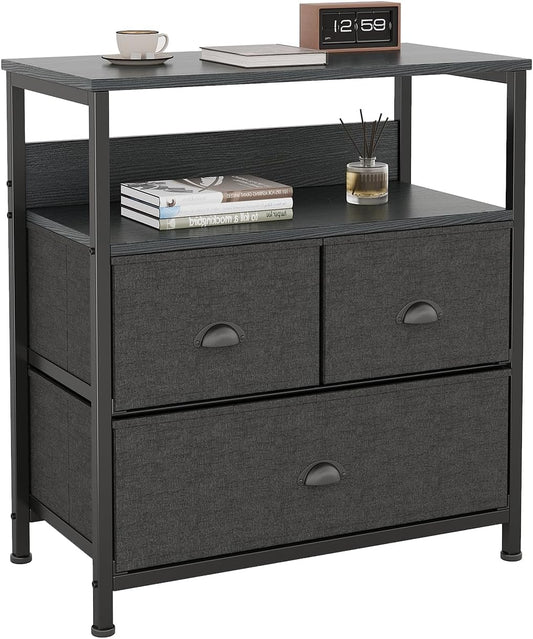 SKY-TOUCH 3 Fabric Drawer Nightstand Storage Chest Unit Home Cabinet w/Shelves Home Living Room Bedroom Entryway Living Furniture, Black,22.8 * 11.4 * 24.8 inch