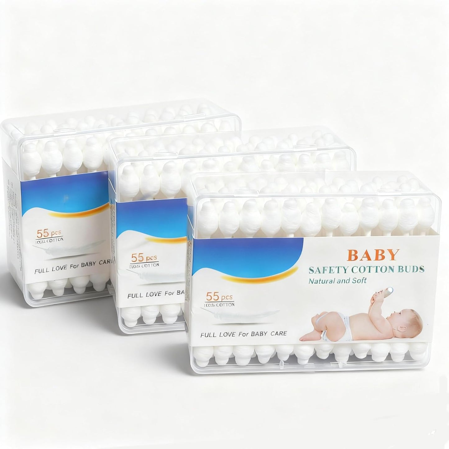 SKY-TOUCH 3 boxes—156 PCS Baby Cotton Swabs for Newborns, Soft & Gentle for Belly Button, Wound Care, Ear & Nose Cleaning – Safe for Infant Care