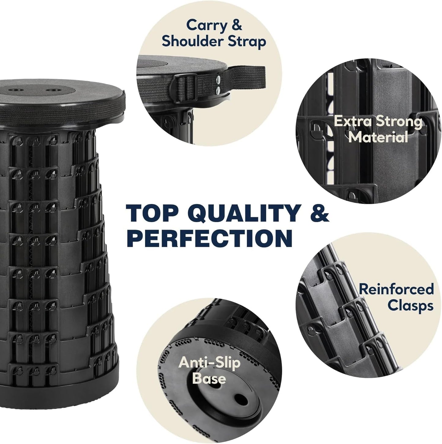 SKY-TOUCH Portable Telescopic folding Camping Stool,Load 400lbs, Retractable Adjustable Height Collapsible Stool, Lightweight Plastic Stool Indoor Outdoors Camping Hiking Travel BBQ Fishing (Black)