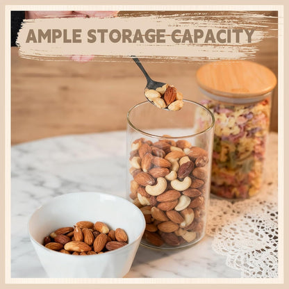 SKY-TOUCH 3PCS Glass Food Storage Jars, Kitchen Storage Glass Canister Set with Airtight Bamboo Lids, Suitable for Flour, Grains, Sugar, Tea, Coffee Beans, and Snacks, 2100ML
