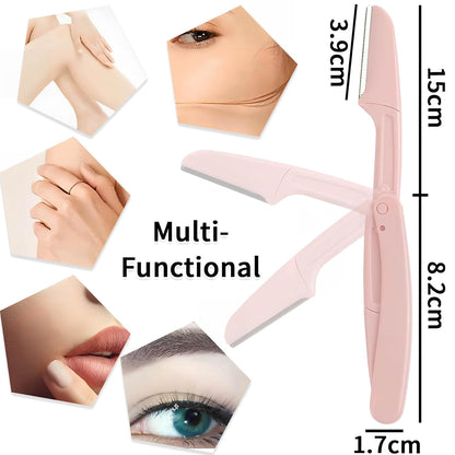 SKY- TOUCH 4Pcs Foldable Eyebrow Trimmer Set, Portable And Gentle Hair Removal Tool, Stainless Steel Shaver for Facial Hair, Hand/Foot, And Body Hair Removal