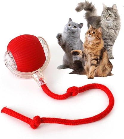 SKY-TOUCH Interactive Cat Toys Ball, Automatic Interactive Ball Toys Fast Rolling on Carpet, Chirping & Motion Activate, Durable High Bounce Floating Rubber Dog Ball with LED Light for Cats, Red