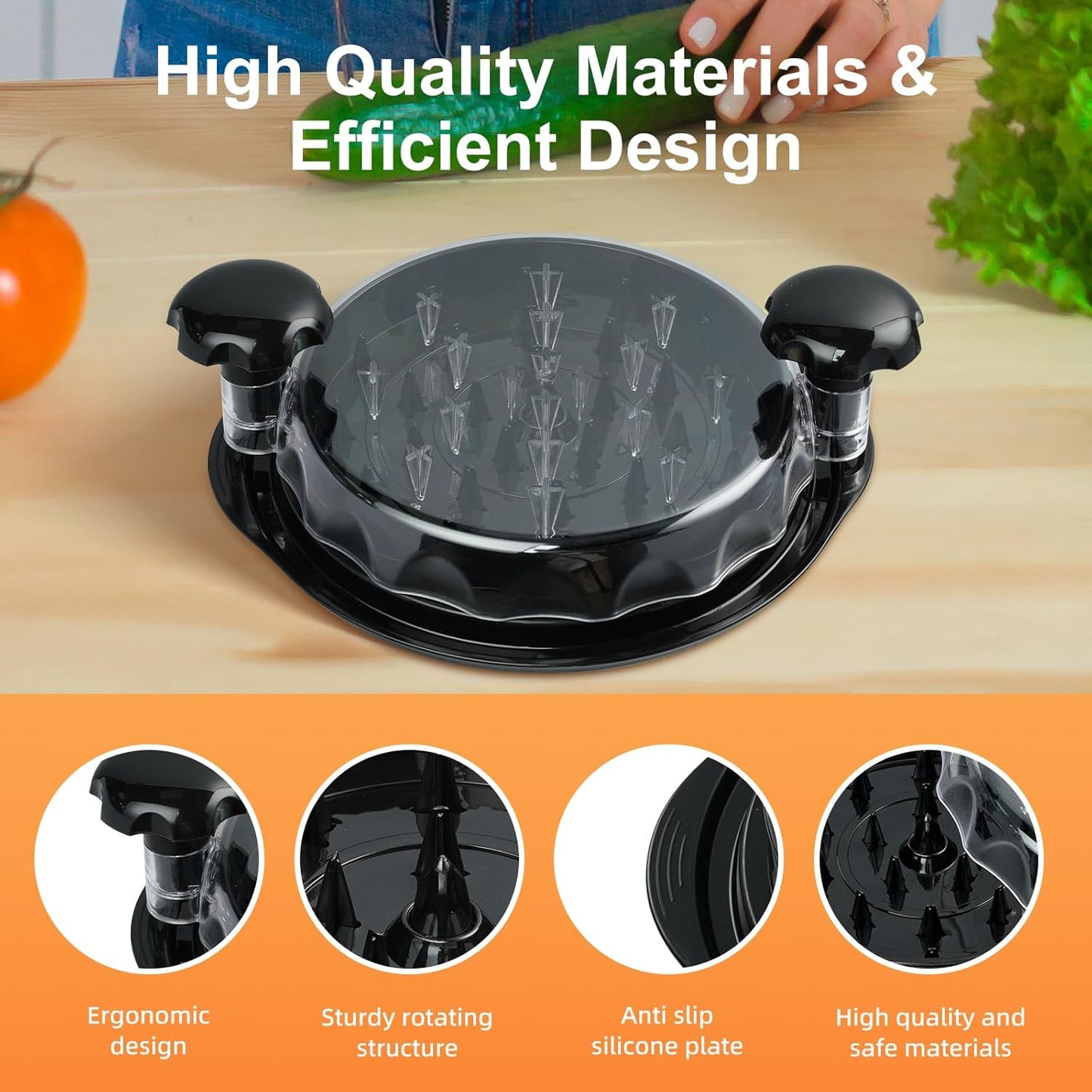 SKY-TOUCH Chicken Shredder Tool, Twister with Ergonomic Handle, Non-Slip, Effort Saving, with Transparent Lid Food Shredder, BPA Free, Dishwasher Safe, 25x25x5cm, Black