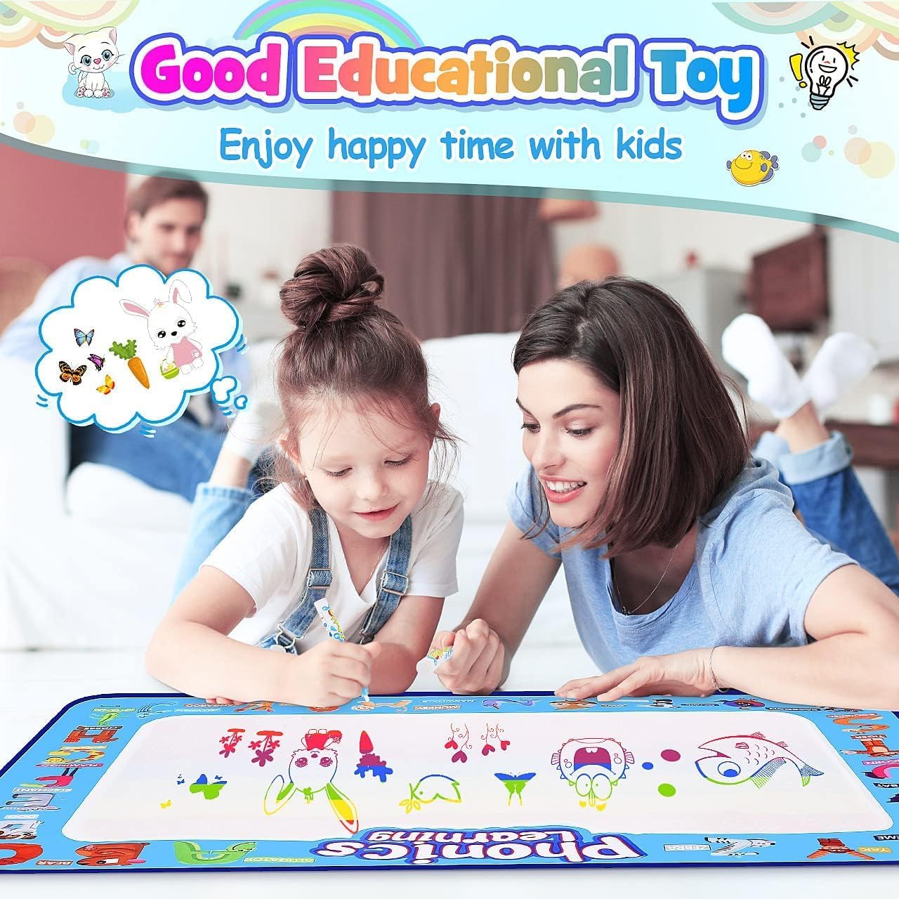 SKY-TOUCH Magic Water Doodle Mat,Extra Large Mess Free Colouring Baby Paint Mat,Aqua Water Doodle Mat,Mess Free Colouring Mat,Toddler Toys for 2 3 4 5 Year Old Boys Girls,100 * 80cm