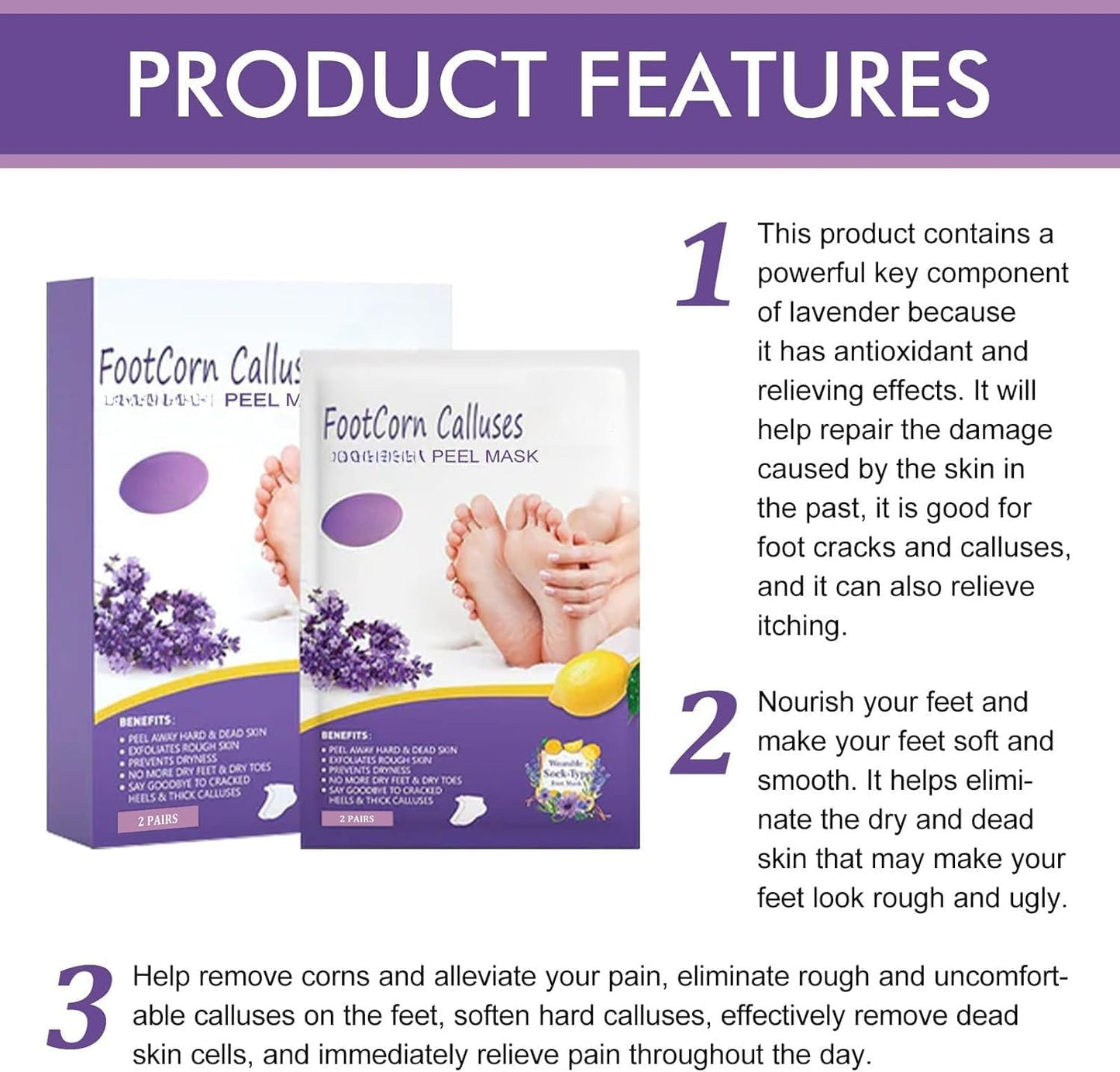 SKY-TOUCH Lavender Exfoliating Foot Mask – 2 Boxes (4 Pairs), Moisturizing, Callus Removal, Dead Skin Treatment, Softens and Hydrates Feet