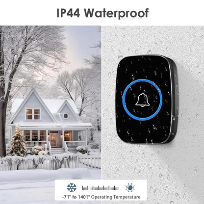 SKY-TOUCH Wireless Doorbell, Waterproof Door Bell Kit With 60 Chimes and LED, Adjustable Volume, Easy installation, Doorbell for Home Office Classroom,Black (1 Receiver And 1 Button)