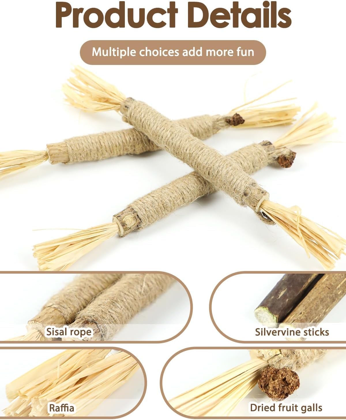 SKY-TOUCH 3 PCS Cat Chew Sticks Toys, Natural Cat Teeth Nip Cleaning Teeth Chew Catnip Chew Toys for Kitty Dental Treat Interactive Toy