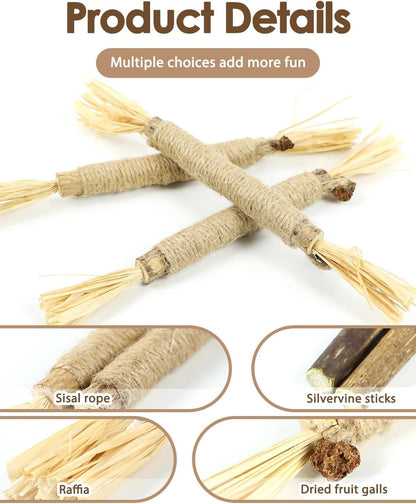 SKY-TOUCH 3 PCS Cat Chew Sticks Toys, Natural Cat Teeth Nip Cleaning Teeth Chew Catnip Chew Toys for Kitty Dental Treat Interactive Toy