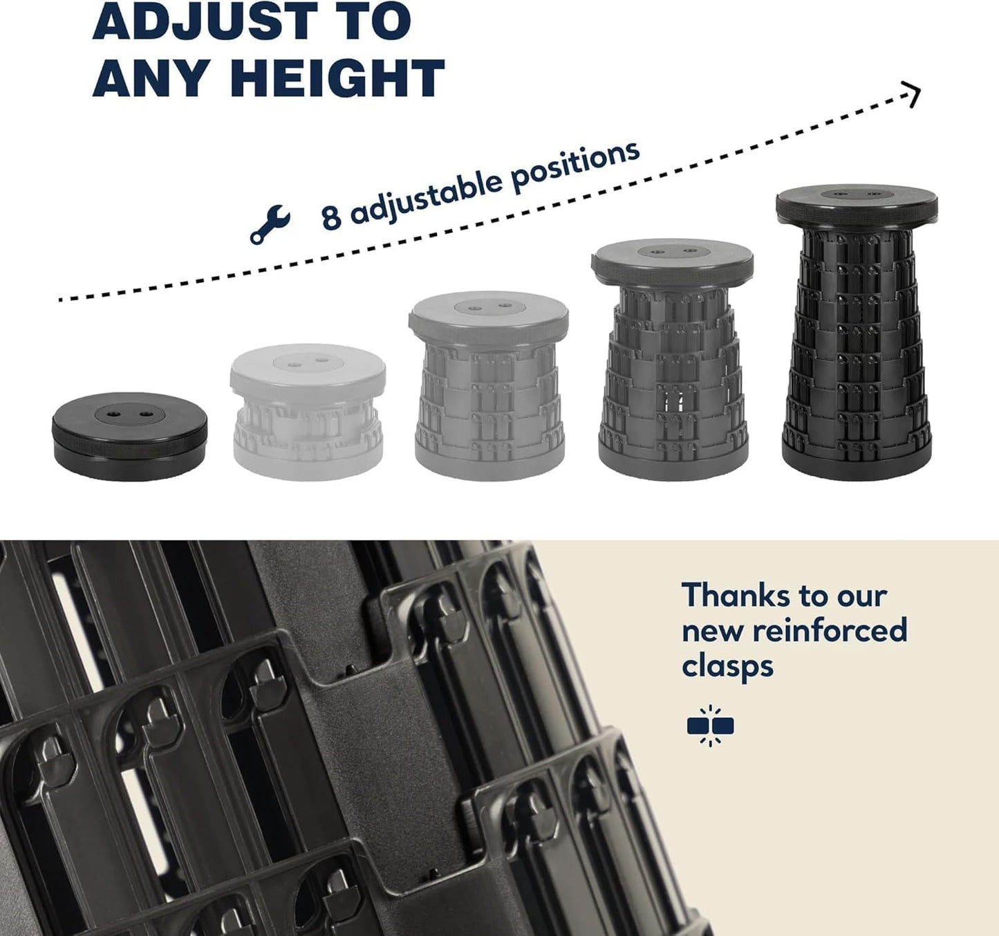 SKY-TOUCH Portable Telescopic folding Camping Stool,Load 400lbs, Retractable Adjustable Height Collapsible Stool, Lightweight Plastic Stool Indoor Outdoors Camping Hiking Travel BBQ Fishing (Black)