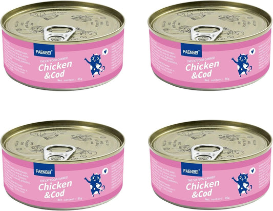 SKY-TOUCH 4Pcs Wet Cat Food Can 85g, Shredded Real Meat in Broth, Grain-Free High Protein Cat Food with Taurine, Fish Oil, Vitamins & Minerals, Hydrating Nutrition for Kittens & Adult Cats(Cod Fish)