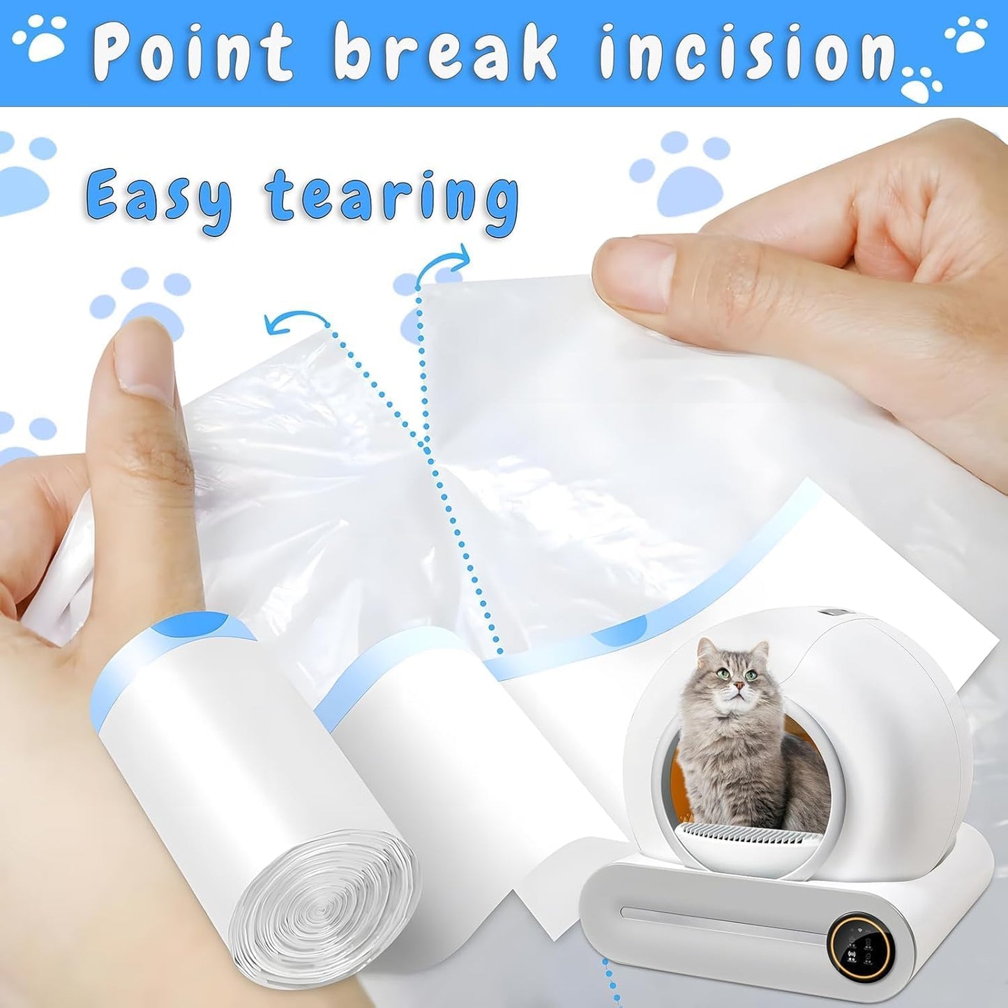 SKY-TOUCH Self-cleaning Cat Litter Box Waste Bags,Extra-Thick Cat Waste Bags for Self-Cleaning Cat Litter Box, Drawstring Cat Litter Liner Box Self Cleaning Trash Bags,45 x 50cm (4 Rolls - 60 count)