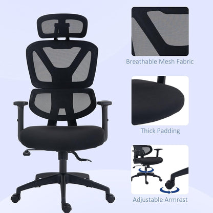 SKY-TOUCH Ergonomic Office Chair Swivel Chair With Adjustable Lumbar Support,Headrest And 3D Armrest, Height Adjustment and Rocker Function, Back-Friendly Office Chair 150kg/330LBS Black