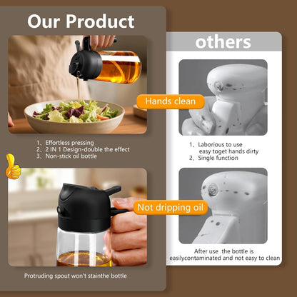 SKY-TOUCH 470ml 2 in 1 Glass Oil Sprayer & Dispenser Bottle, Olive Oil Spray Bottle for Cooking, Air Fryer, Salad, BBQ, Frying, Baking, Grilling, Food Grade, Leak-Proof, Refillable (Black)