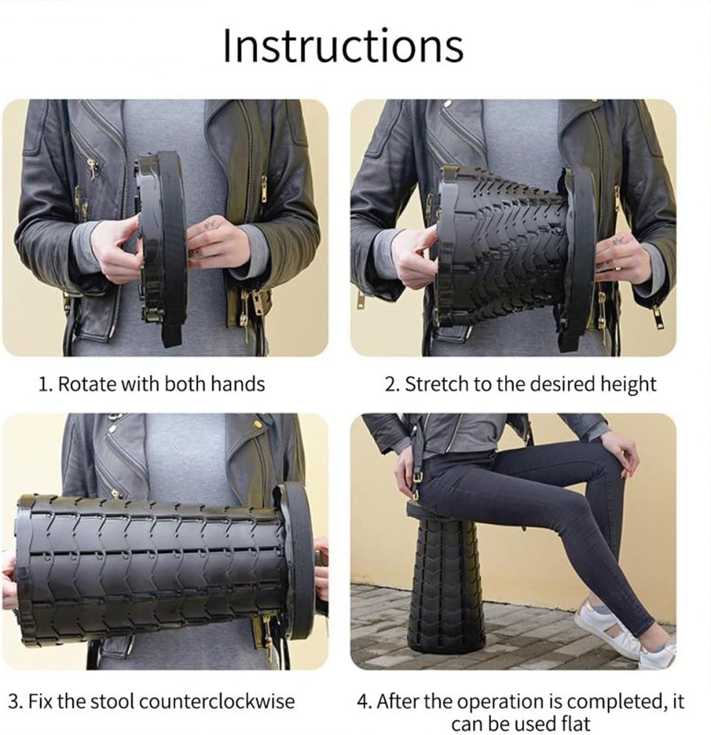 SKY-TOUCH Portable Telescopic folding Camping Stool,Load 400lbs, Retractable Adjustable Height Collapsible Stool, Lightweight Plastic Stool Indoor Outdoors Camping Hiking Travel BBQ Fishing (Black)