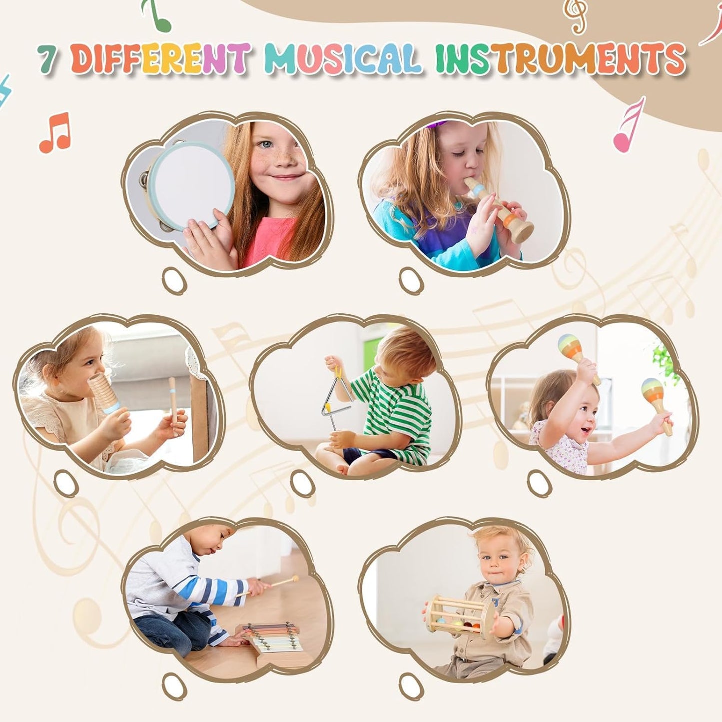 SKY-TOUCH Montessori Wooden Musical Instrument Set, Percussion Baby Xylophone Toy, Children's Birthday Gift, Baby Music Educational Toy, with Storage Bag, Suitable for Children Over 3 Years Old