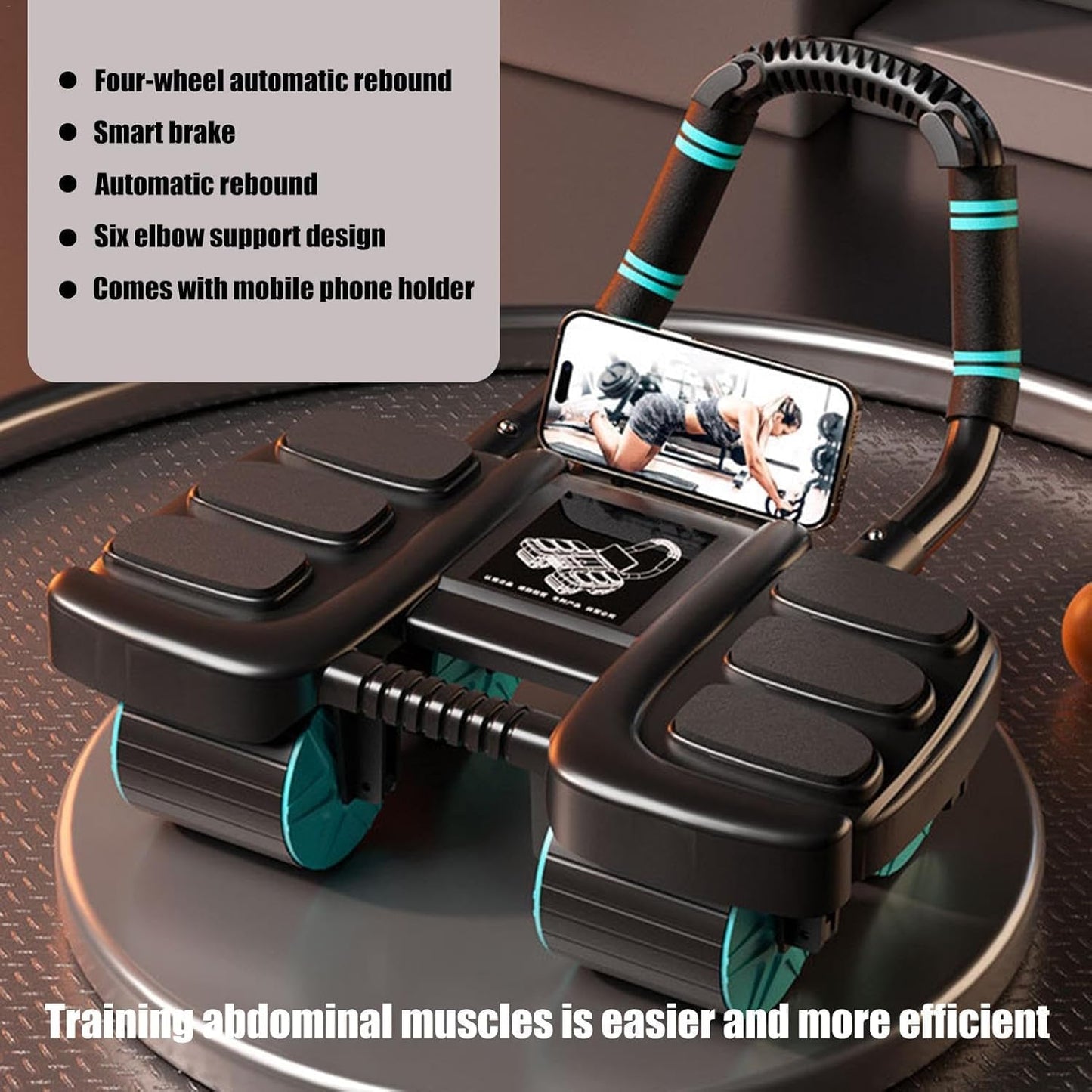 SKY-TOUCH 4-Wheel Automatic Rebound Ab Roller - Ultimate Core Strength Trainer with Elbow Supports, Knee Mat, and Timer for Effective Abs Workouts,36 * 23 * 25cm,Black