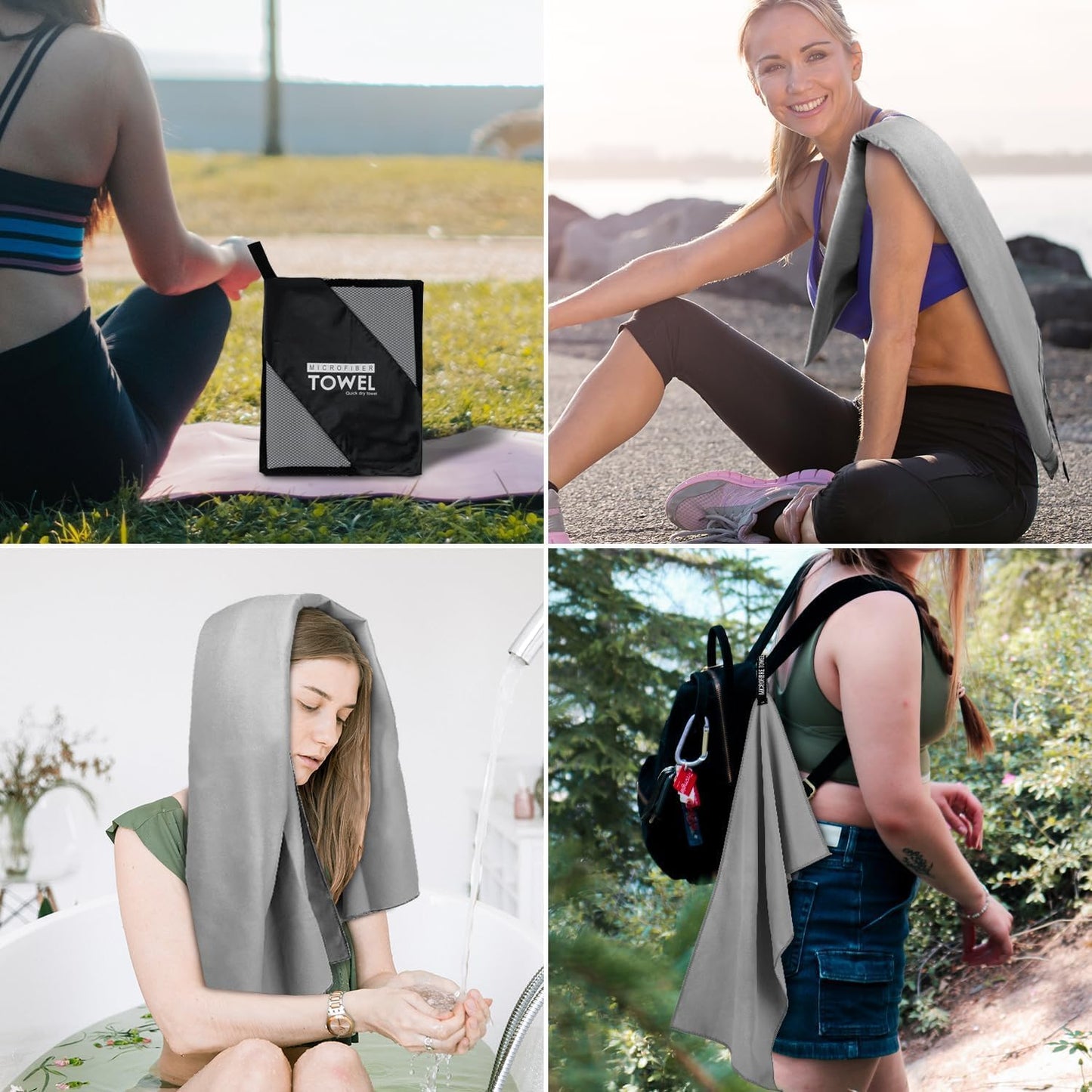 SKY-TOUCH 2 Pack Quick Drying Gym Towel with Carry Bag, Soft Microfiber Lightweight Sport Sweat Towel, Perfect for Beach Gym Yoga Pool Travel Camping Sports Swim, 2 SIZE - 60x124 & 40x60cm