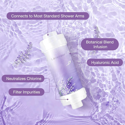 SKY-TOUCH Lavender Vitamin C Shower Filter : Aromatherapy Hard Water Softener Chlorine & Fluoride Shower Filter Easy Installation for Universal Output Showerhead for Healthier Skin & Hair