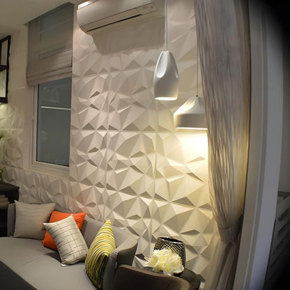 SKY-TOUCH 10PCS 3D Wall Panels, 30x30cm PVC Waterproof Wall Panel Diamond Textured Modern Decor Wall Tiles Accent Wall Panels for Living Room Bedroom Hotel Office, Coving 9.7 Sq.Ft（Matt White）