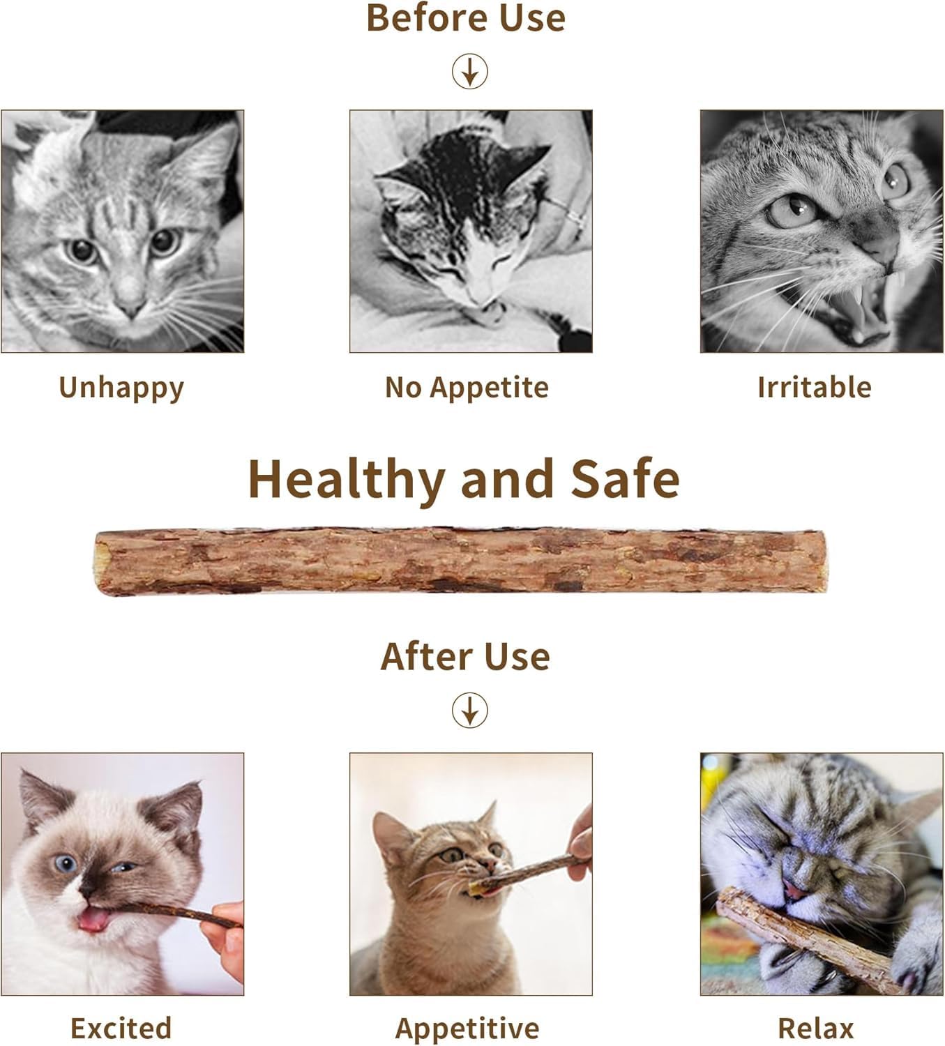SKY-TOUCH 10pcs Catnip Dental Chew Sticks for Cats – Natural Wood Catnip Teething Chew Toys, Dental Care & Entertainment for Cats