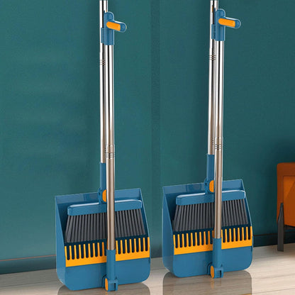 SKY-TOUCH Broom and Dustpan Set, Foldable Dustpan Upright Broom for Home, Office, Kitchen, Daliy Using, Blue