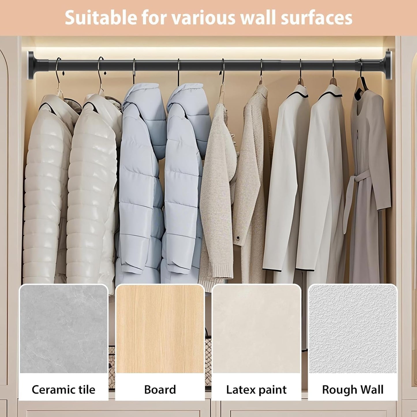 SKY- TOUCH Shower Curtain Rod, Extendable Bar Telescopic Stainless Steel Rod with Non-Slip & Detachable Base, Holds 84kg Expansion range 110-190cm for Bathroom Window Closet Wardrobe - No Drill