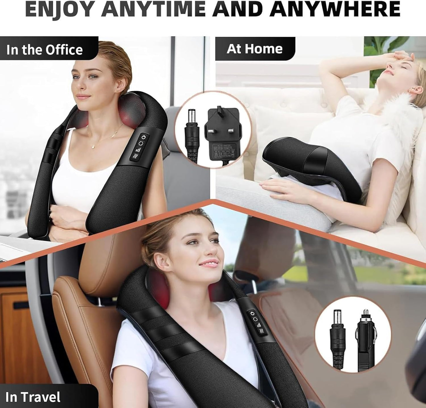 SKY-TOUCH Neck and Shoulder Massager with Heat, Deep Tissue Shiatsu 3D Kneading Massager for Muscle Relaxation & Pain Relief, Ideal for Shoulder, Home and Office, Gifts (Black)