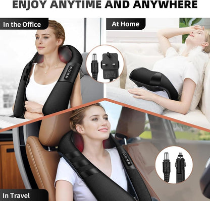 SKY-TOUCH Neck and Shoulder Massager with Heat, Deep Tissue Shiatsu 3D Kneading Massager for Muscle Relaxation & Pain Relief, Ideal for Shoulder, Home and Office, Gifts (Black)