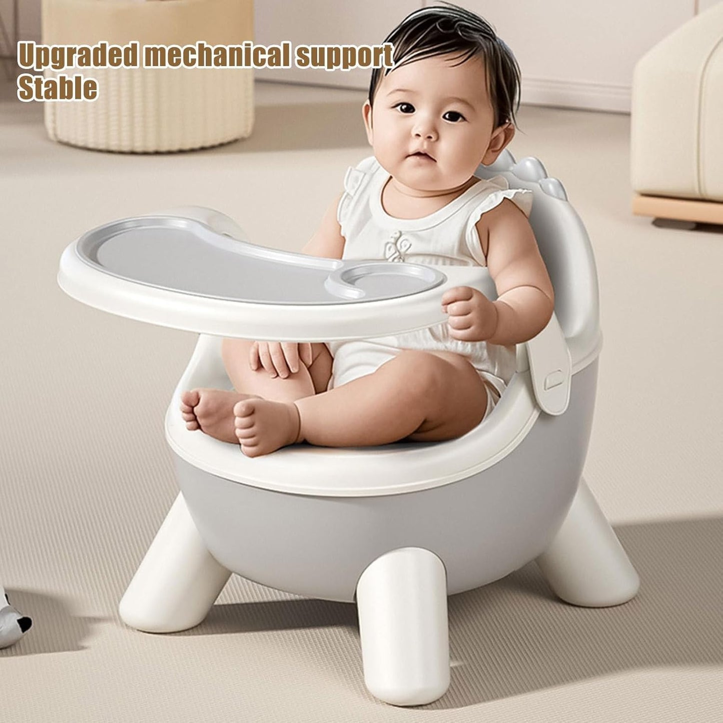 SKY-TOUCH Child Dining Feeding Chair, Child Booster Seat Eating Chair with Sound, Multi Functional Eating Playing, Portable Safe Supplies for Home Travel, Grey, 32x30x35cm - Suitable for 2 Age+